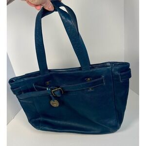 Wanderers Travel Co Madrid Teal Blue Leather Tote Shoulder Bag Buckle Detail